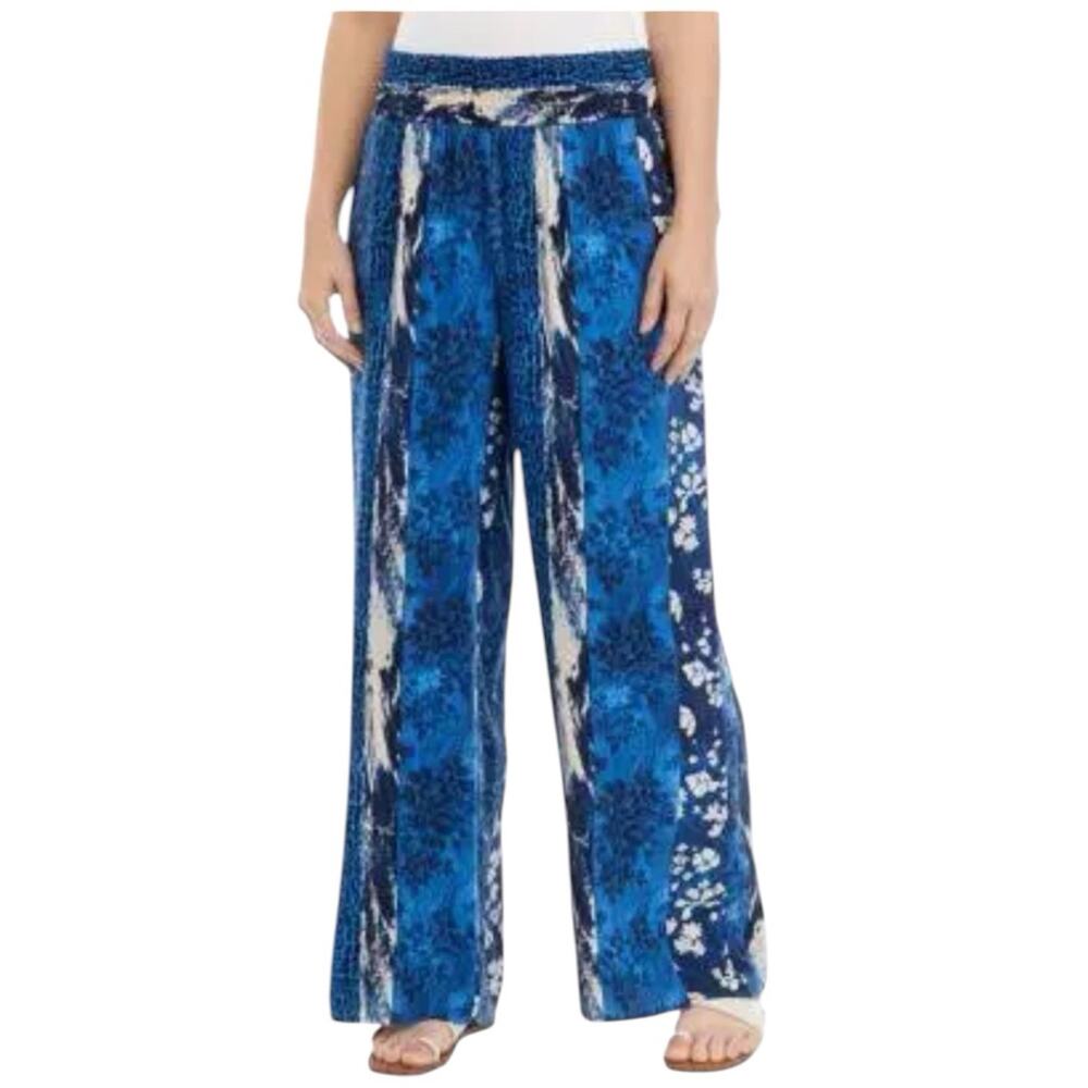 NWT Cupio Women's Small Wide-Leg Pants Blue White Abstract Print, Retail $69